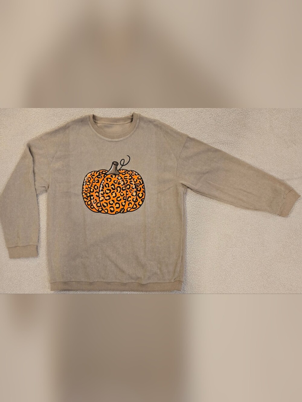 🎃 NWOT Leopard Pumpkin Corded Sweatshirt 2XL Khaki Boutique Fall SWEATER
